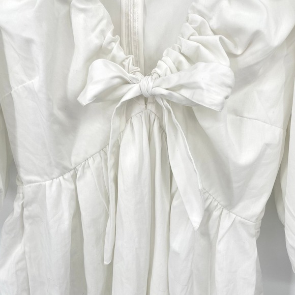 NEW Abercrombie & Fitch Cinch Front White Mini Dress Puff Sleeve Size Small - Picture 6 of 11